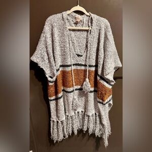 Free People Gray Rust Knit Poncho Cardigan Size OS Fall